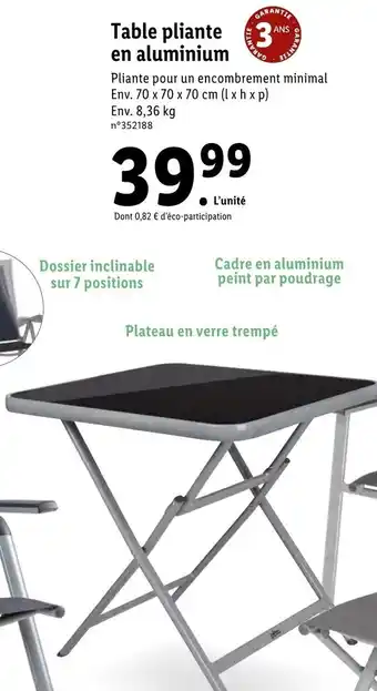 Lidl Table pliante en aluminium offre