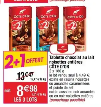 Cora x Carrefour Tablette chocolat au lait noisettes entières offre