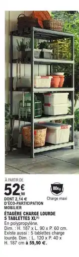 E.Leclerc ÉTAGÈRE CHARGE LOURDE 5 TABLETTES XL offre