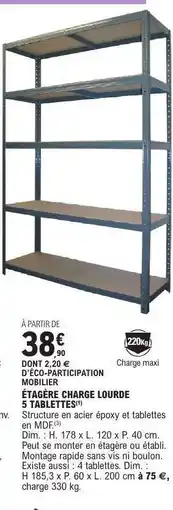 E.Leclerc ÉTAGÈRE CHARGE LOURDE 5 TABLETTES offre