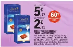 E.Leclerc Tablettes de chocolat 'Lindt L'Authentique' offre