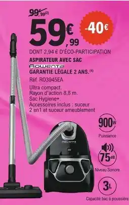 E.Leclerc ASPIRATEUR AVEC SAC ROWENTA offre