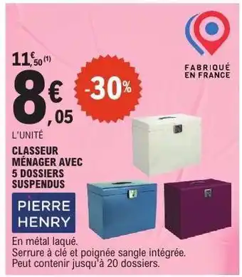 E.Leclerc CLASSEUR MÉNAGER AVEC 5 DOSSIERS SUSPENDUS offre
