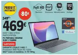 E.Leclerc PC PORTABLE IDEAPAD SLIM 3 15AMN8 offre
