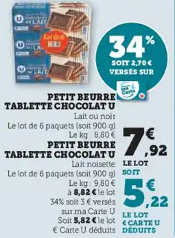 Super U Petit beurre tablette chocolat u offre