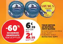 Super U Thon entier au naturel petit navire offre