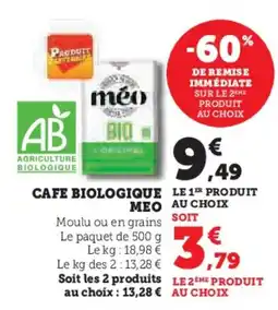 Super U Cafe biologique meo offre