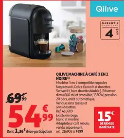 Auchan QILIVE Machine à café 3 en 1 noire offre