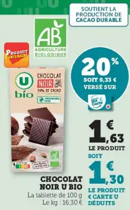 Super U Chocolat noir u bio offre