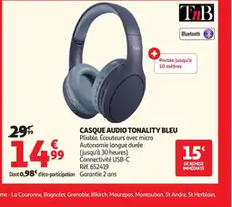 Auchan Casque audio tonality bleu offre