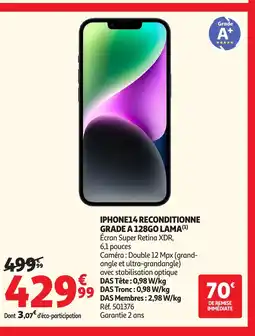 Auchan Iphone14 reconditionne grade a 128go lama offre
