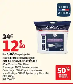 Auchan Oreiller ergonomique colas normand percale offre