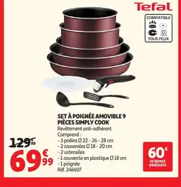 Auchan TEFAL Set à poignée amovible 9 pièces simply cook offre