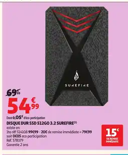 Auchan Disque dur ssd 512go 3.2 surefire offre