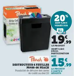 Super U Destructeur 6 feuilles ps400-06 peach offre