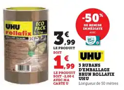 Super U 3 rubans d'emballage brun rollafix uhu offre