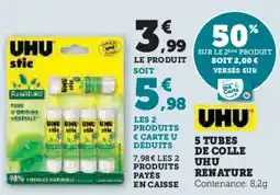 Super U 5 tubes de colle uhu renature offre