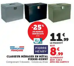 Super U Classeur ménager en métal pierre henry offre
