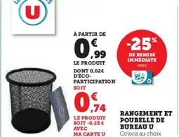 Super U Rangement et poubelle de bureau u offre