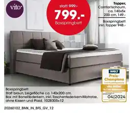 Möbel Martin Boxspringbett Stoff braun, Liegefläch offre