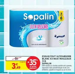 Intermarché Contact SOPALIN Essuie-tout ultr'absorb blanc x3 maxi rouleaux 3=6 offre