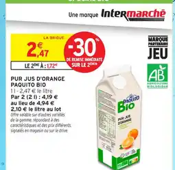 Intermarché Contact PAQUITO BIO Pur jus d'orange offre