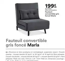 BUT Fauteuil convertible gris foncé Marla offre