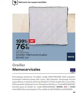 BUT BULTEX Oreiller Memocervicales offre