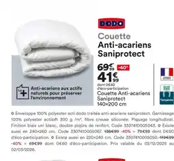 BUT DODO Couette Anti-acariens Saniprotect offre