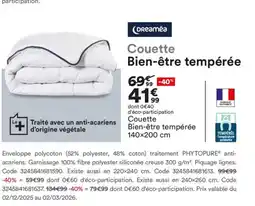 BUT DREAMÉA Couette Bien-être tempérée offre