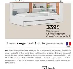 BUT Lit avec rangement Andréa (tiroir en option) offre