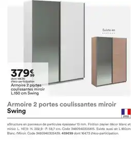 BUT Armoire 2 portes coulissantes miroir Swing offre