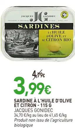 naturéO Jacques gonidec sardine à l'huile d'olive et citron - 115 g offre