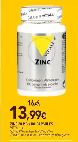 naturéO Vit'all+ zinc 30 mg x100 capsules offre