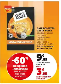 Super U Carte noire café dosettes classique offre