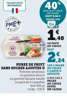 Super U U purée de fruit sans sucres ajoutés offre