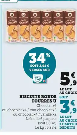 Super U U biscuits ronds fourrés chocolat offre