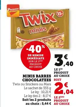 Super U Twix / snickers / mars minis barres chocolatées offre