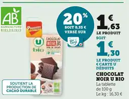 Super U U bio chocolat noir offre