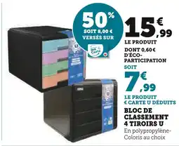 Super U U bloc de classement 4 tiroirs offre