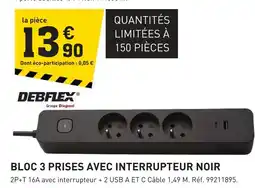 Tout faire matériaux Debflex bloc 3 prises avec interrupteur noir offre