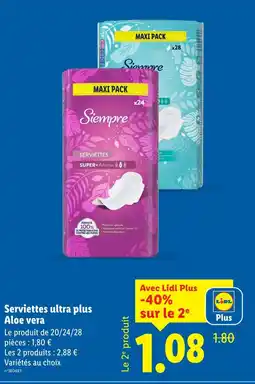 Lidl Siempre serviettes ultra plus offre