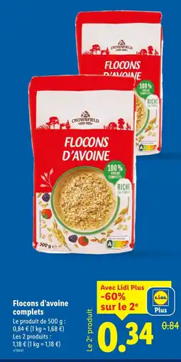 Lidl Crownfield flocons d'avoine complets offre