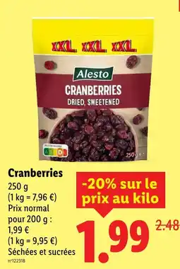 Lidl Alesto cranberries offre