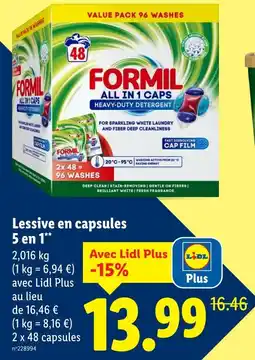 Lidl Formil lessive en capsules 5 en 1 offre