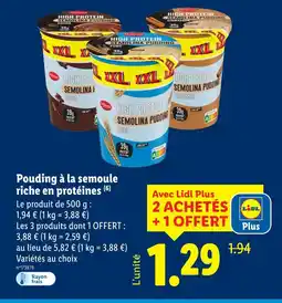 Lidl Milbona pouding à la semoule riche en protéines offre