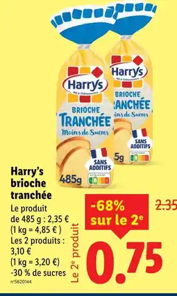 Lidl Harrys brioche tranchée moins de sucres offre