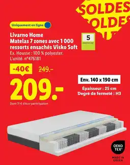 Lidl Livarno home matelas 7 zones avec 1 000 ressorts ensachés visko soft offre