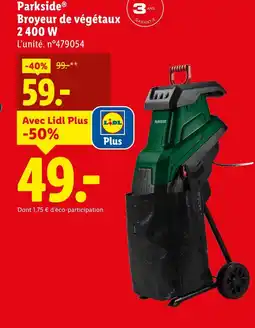 Lidl Parkside broyeur de végétaux 2400 w offre