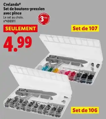 Crelando - set de boutons-pression avec pince